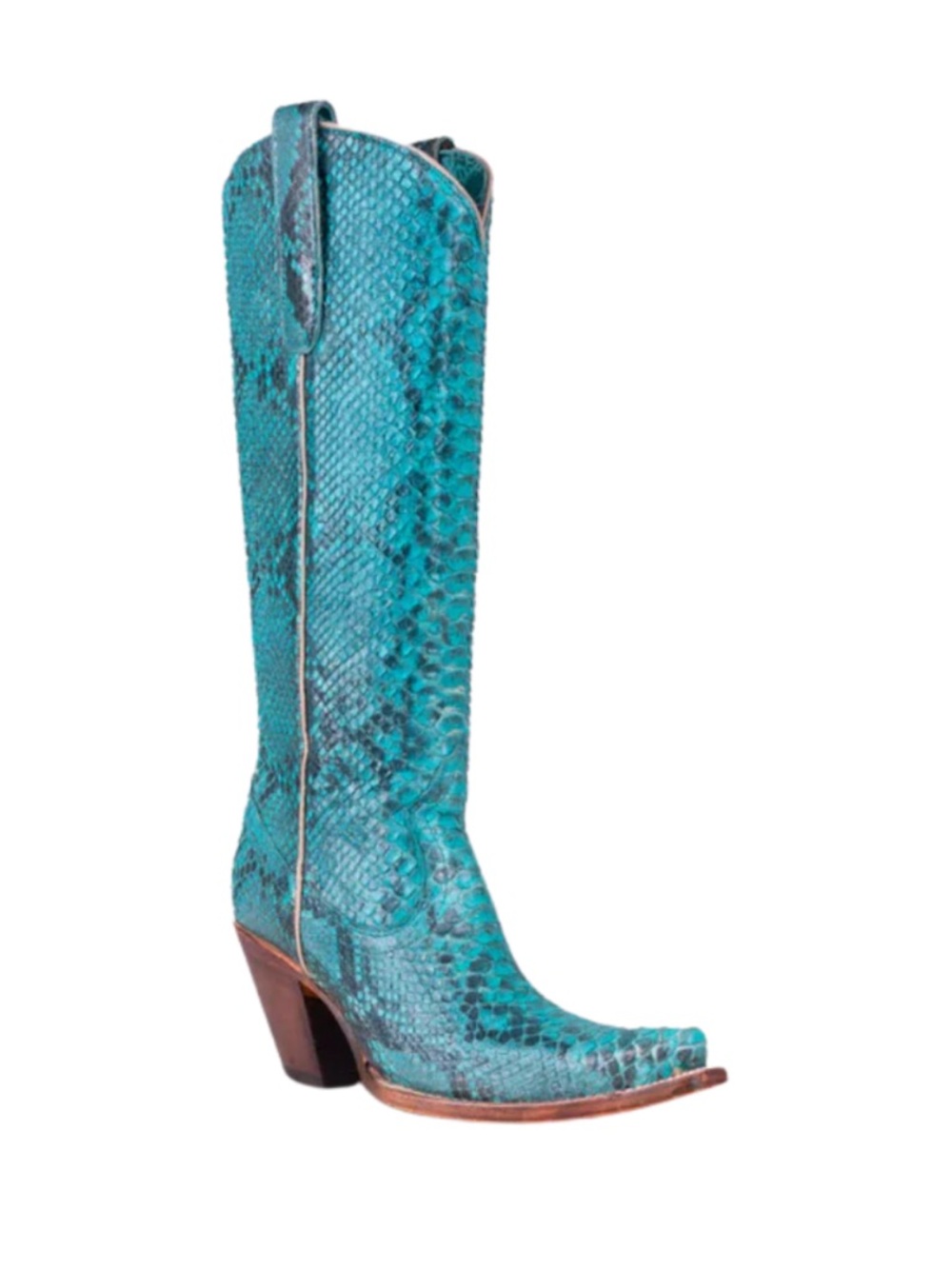 NEW CORRAL WOMEN'S TURQUOISE FULL PYTHON SNIP TOE TALL EXOTIC COWBOY BOOTS Sz 7
